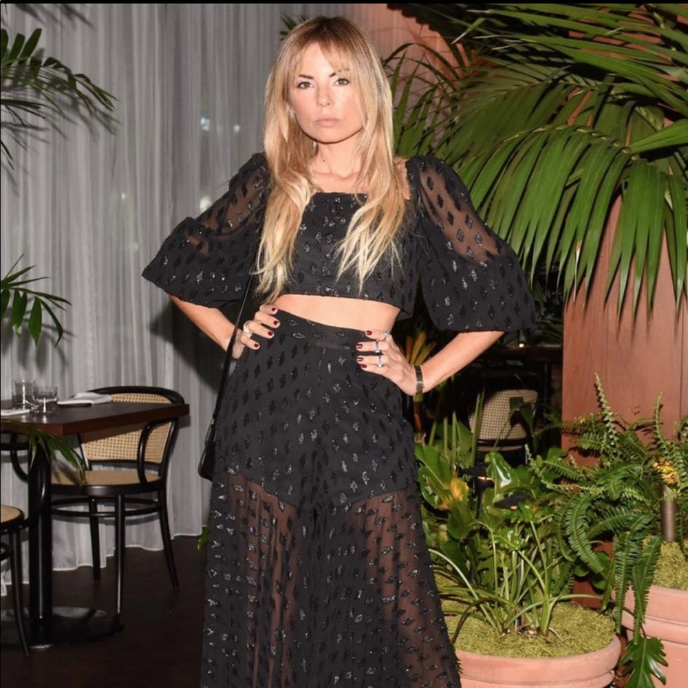 Iorane Marta Black Sheer Crop Embellished Top L